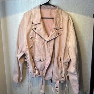 Free people pink / punk Women's Light Pink Moto Jacket - Unbranded